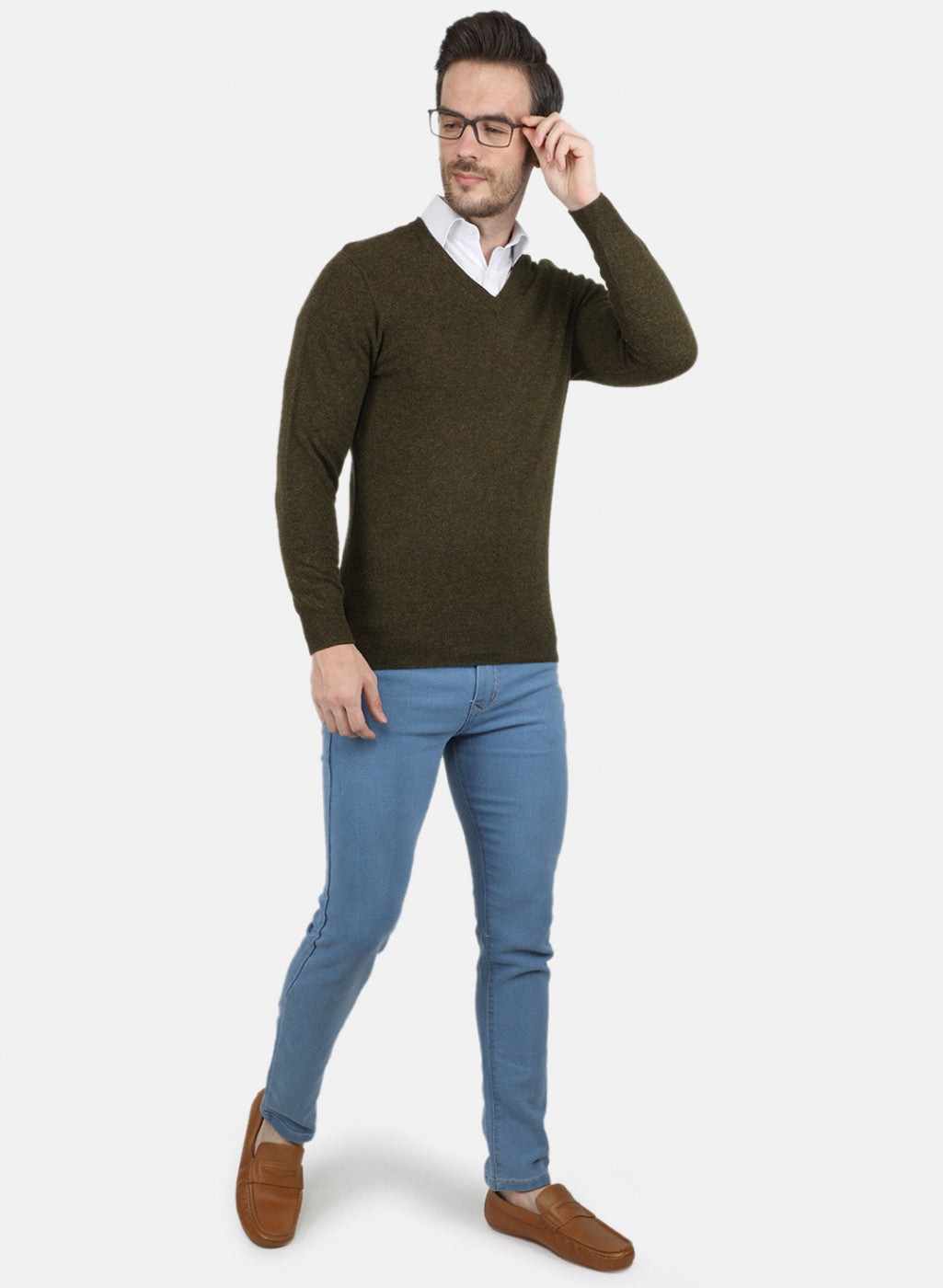 Men Olive Solid Pullover