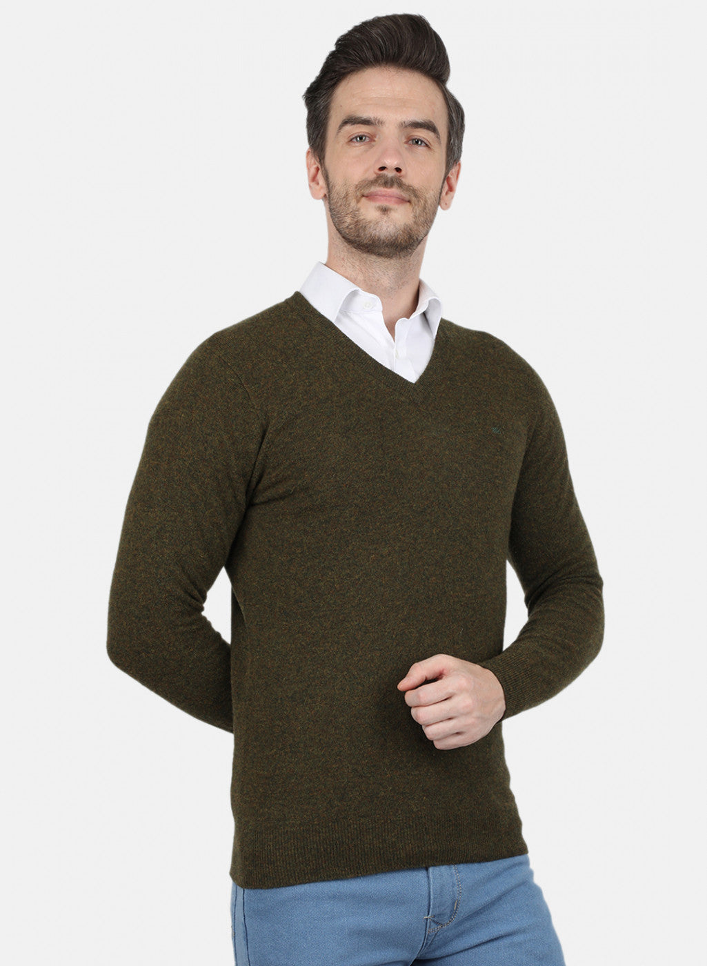 Men Olive Solid Pullover