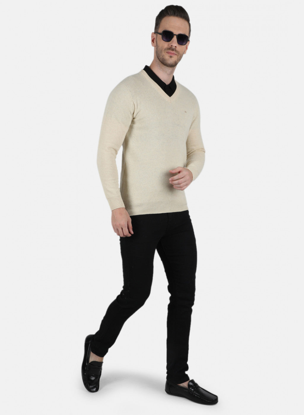 Men Off White Solid Pullover