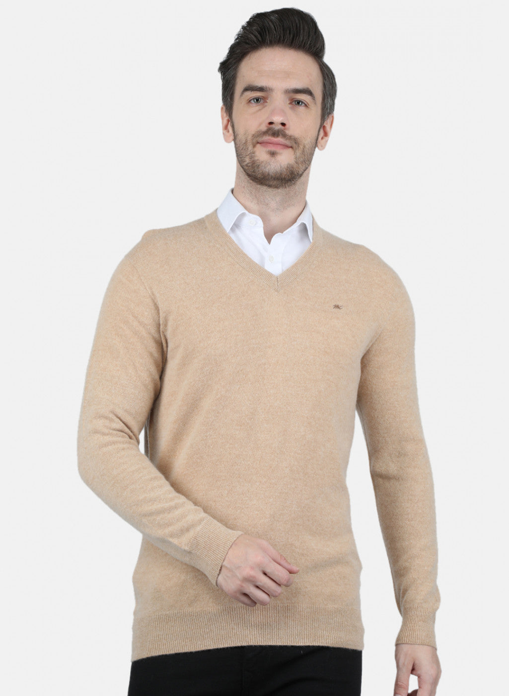 Men Beige Solid Pullover