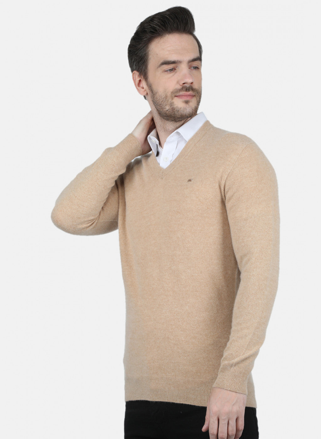 Men Beige Solid Pullover