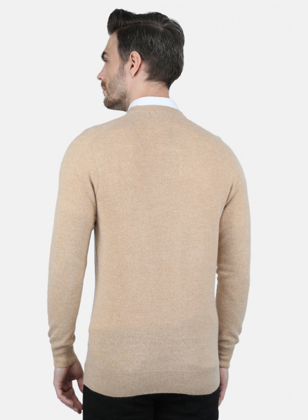 Men Beige Solid Pullover