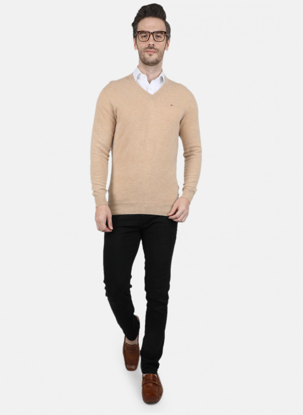 Men Beige Solid Pullover