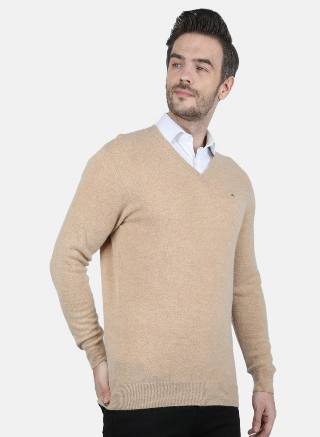 Men Beige Solid Pullover