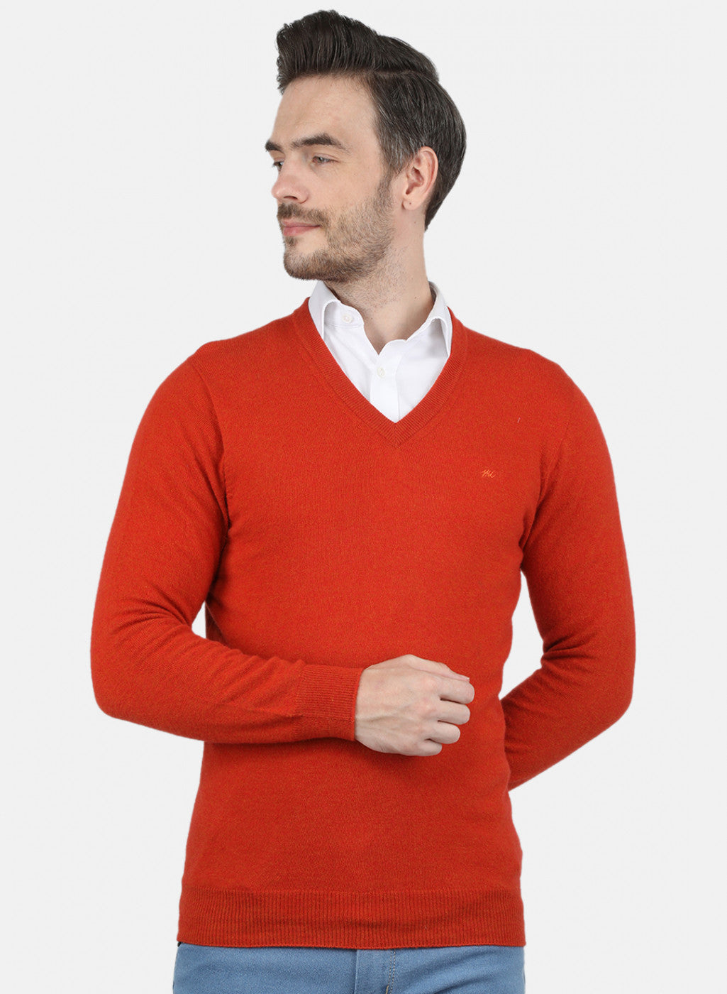 Men Orange Solid Pullover