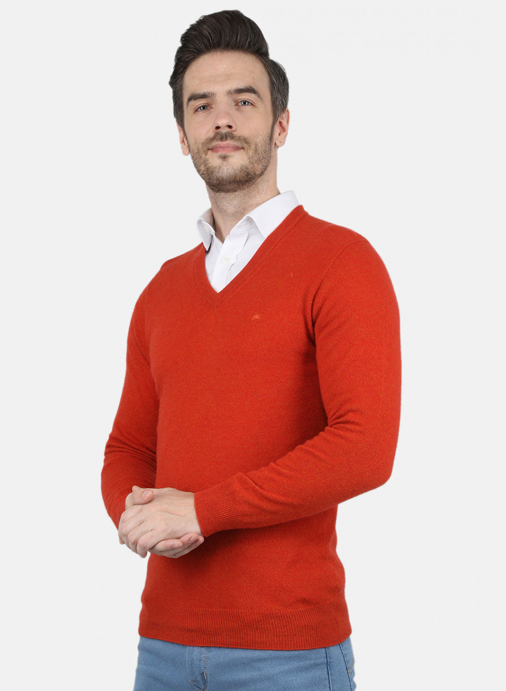 Men Orange Solid Pullover