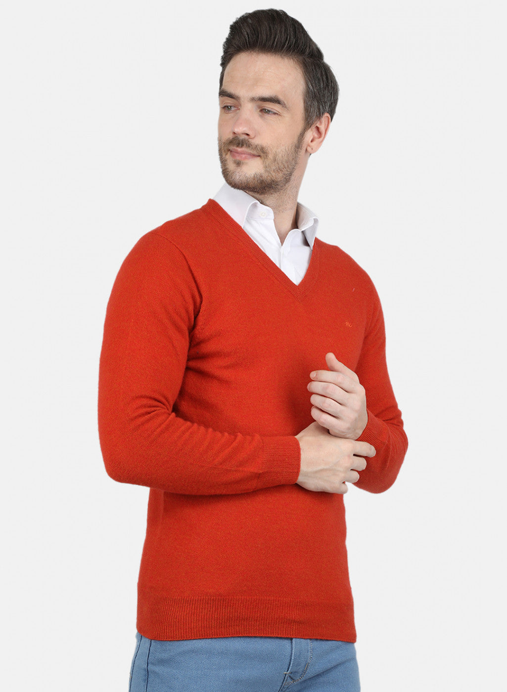 Men Orange Solid Pullover