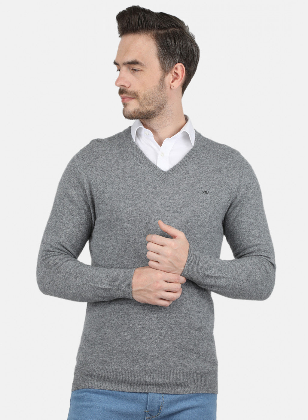 Men Grey Solid Pullover