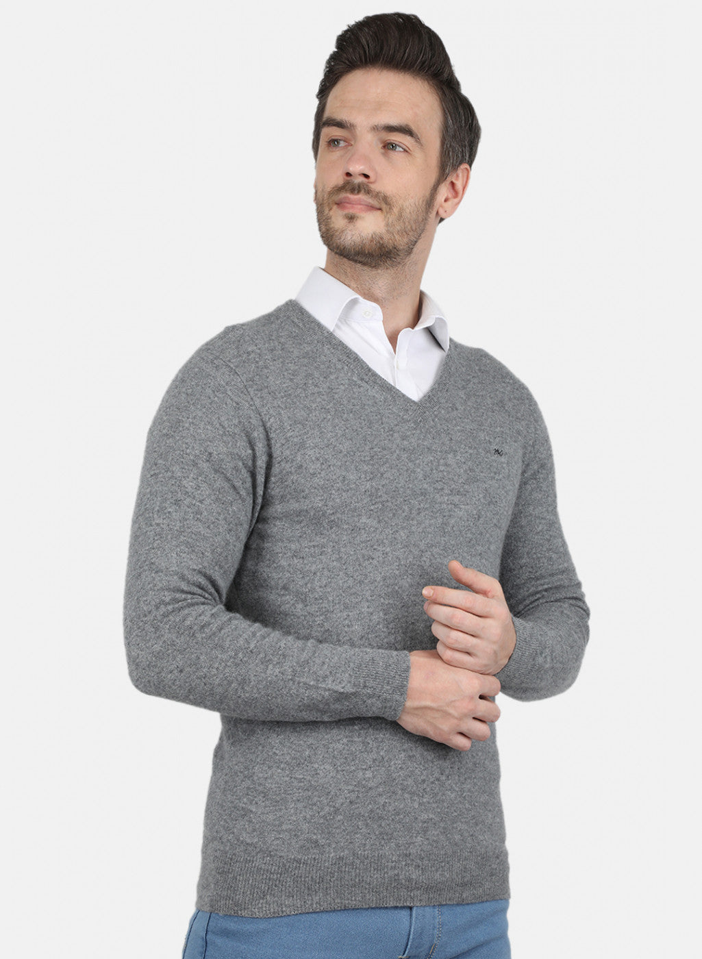 Men Grey Solid Pullover