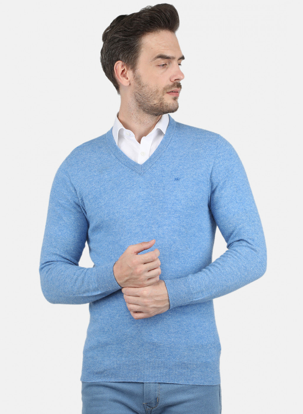 Men Blue Solid Pullover