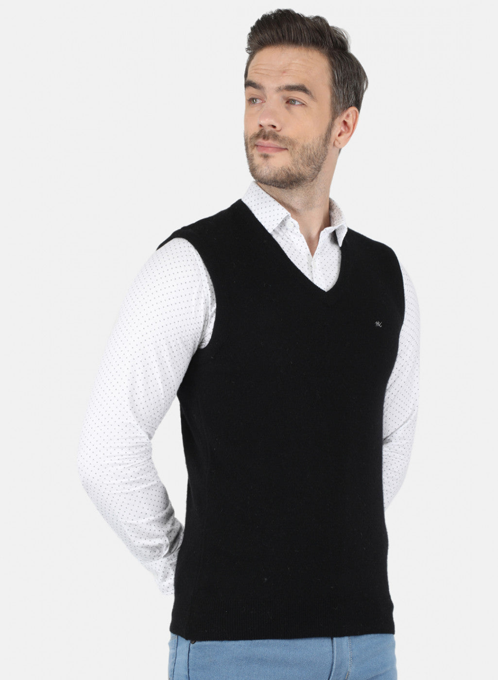 Men Black Solid Sweater