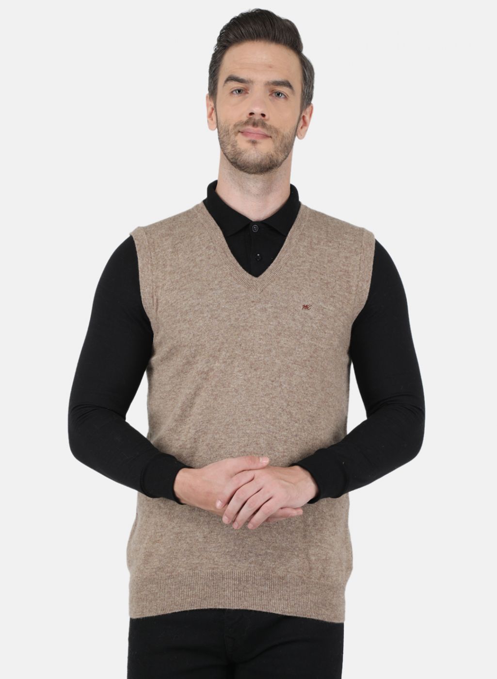 Men Beige Solid Sweater