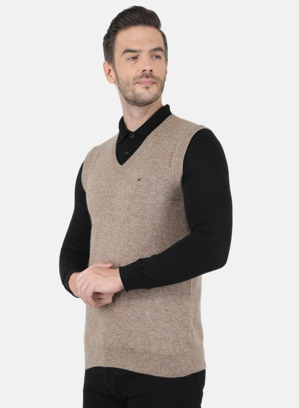 Men Beige Solid Sweater