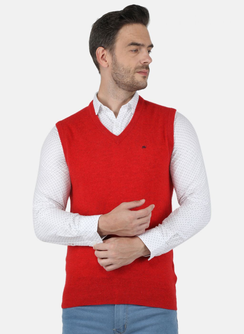 Men Red Solid Sweater