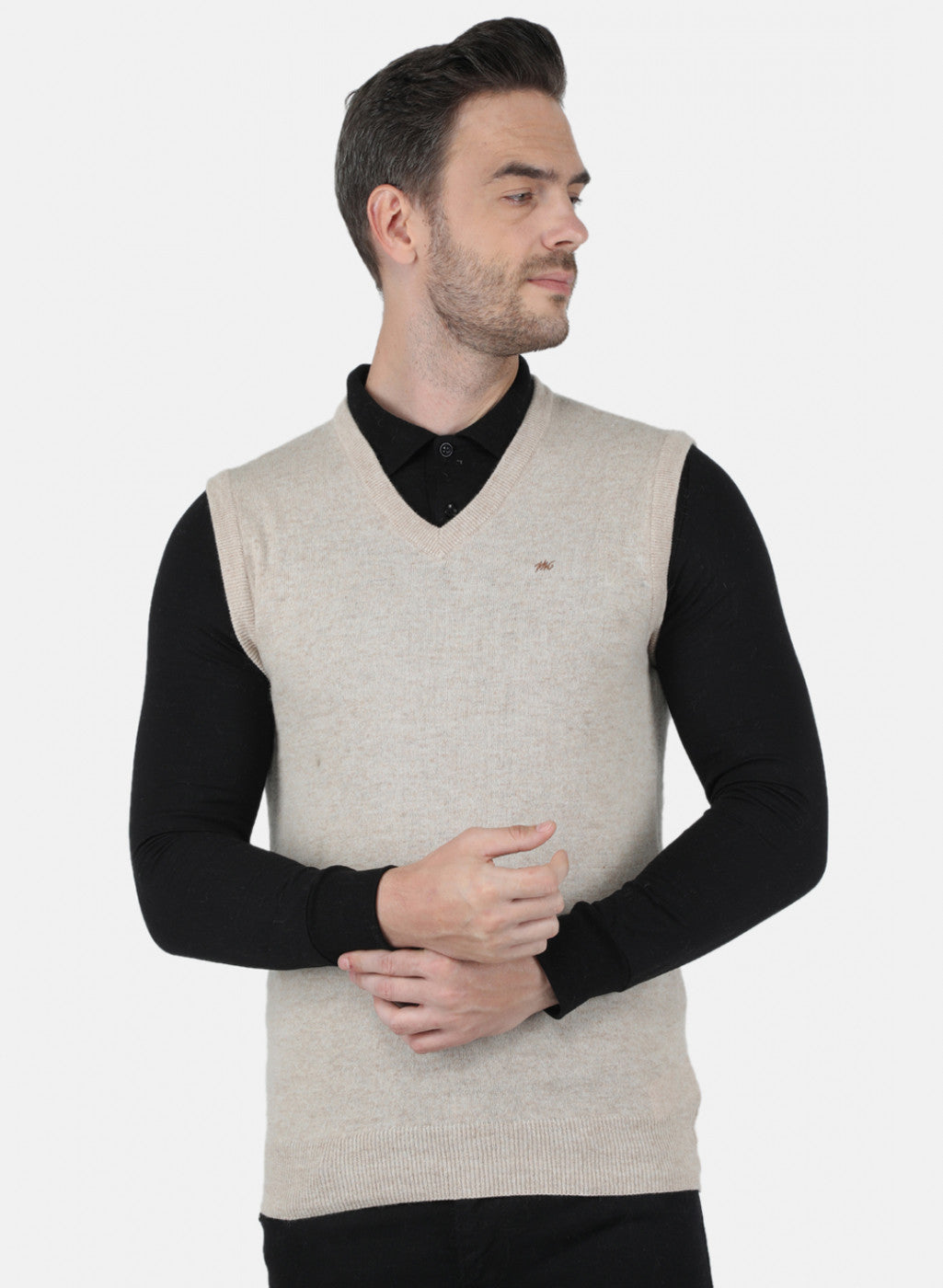 Men Beige Solid Sweater