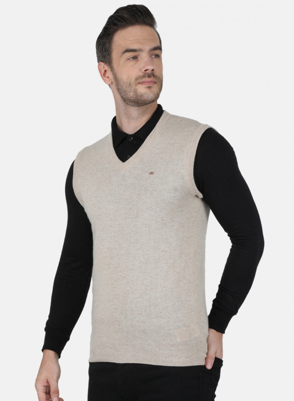 Men Beige Solid Sweater