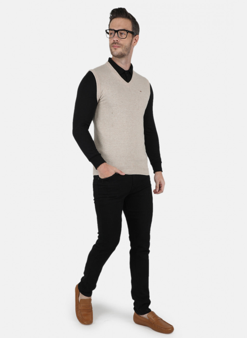 Men Beige Solid Sweater