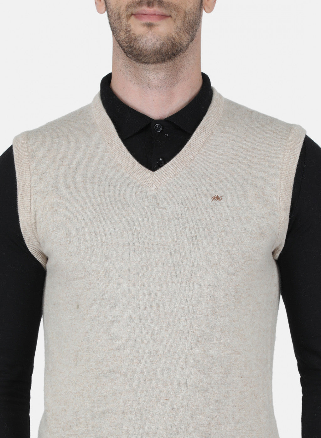 Men Beige Solid Sweater