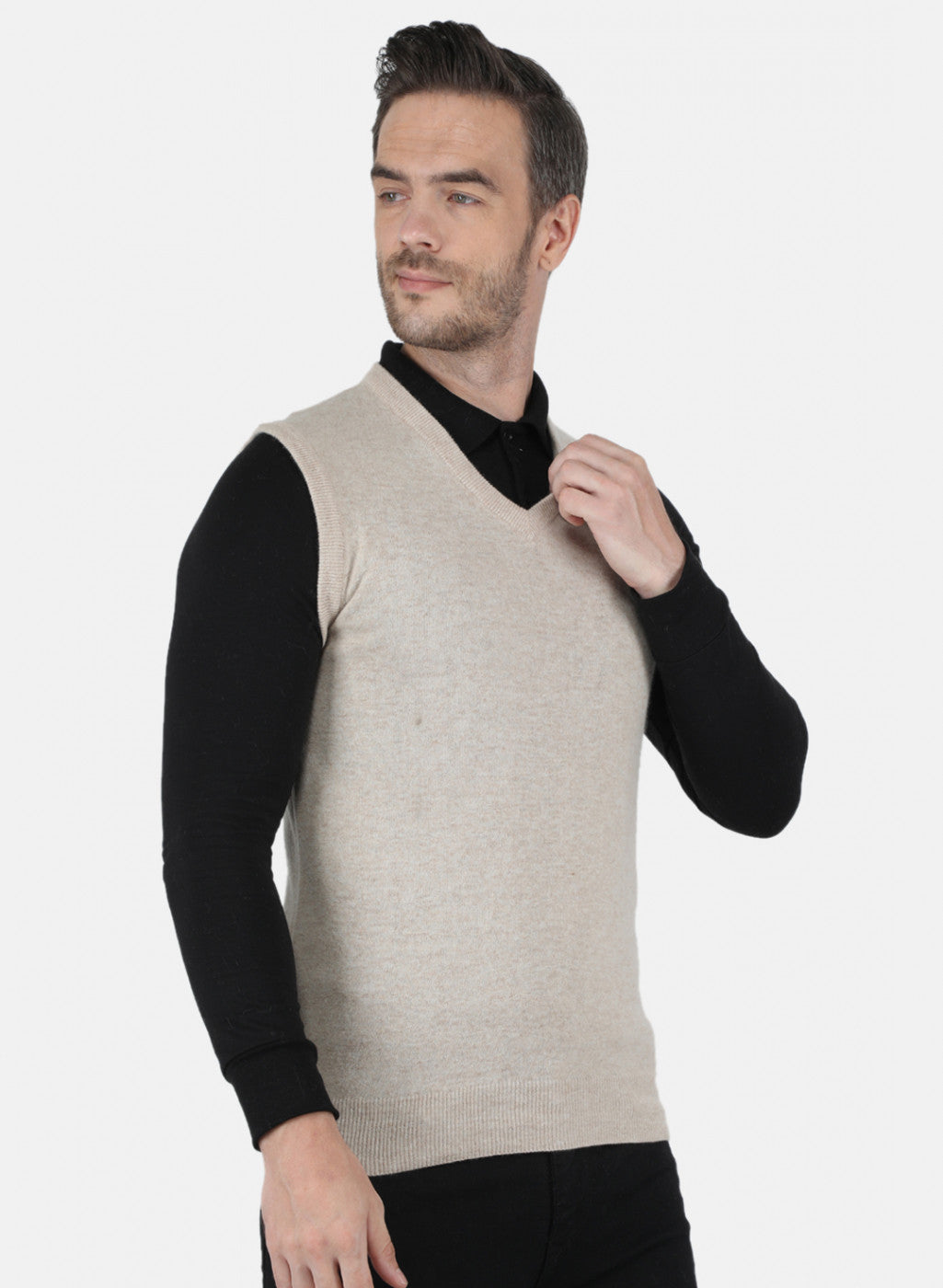 Men Beige Solid Sweater