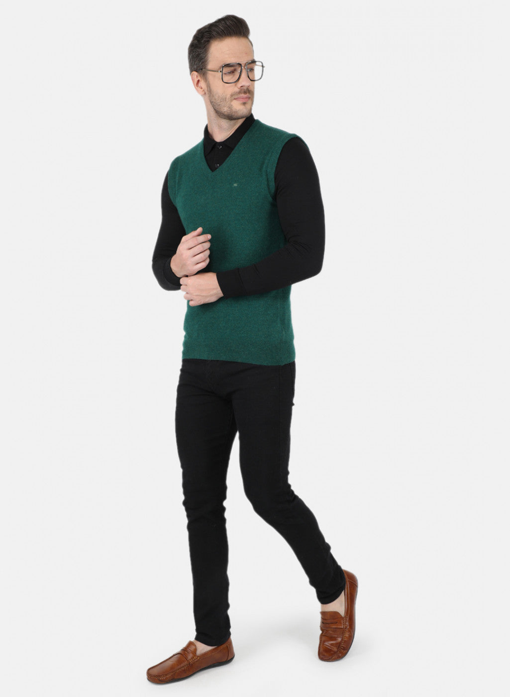 Men Green Solid Sweater