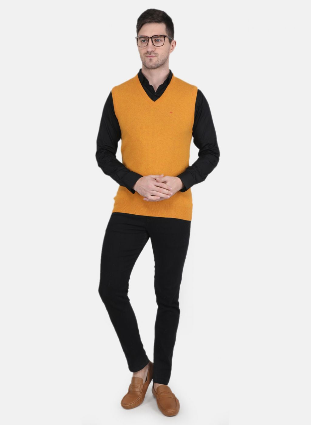 Men Yellow Solid Sweater