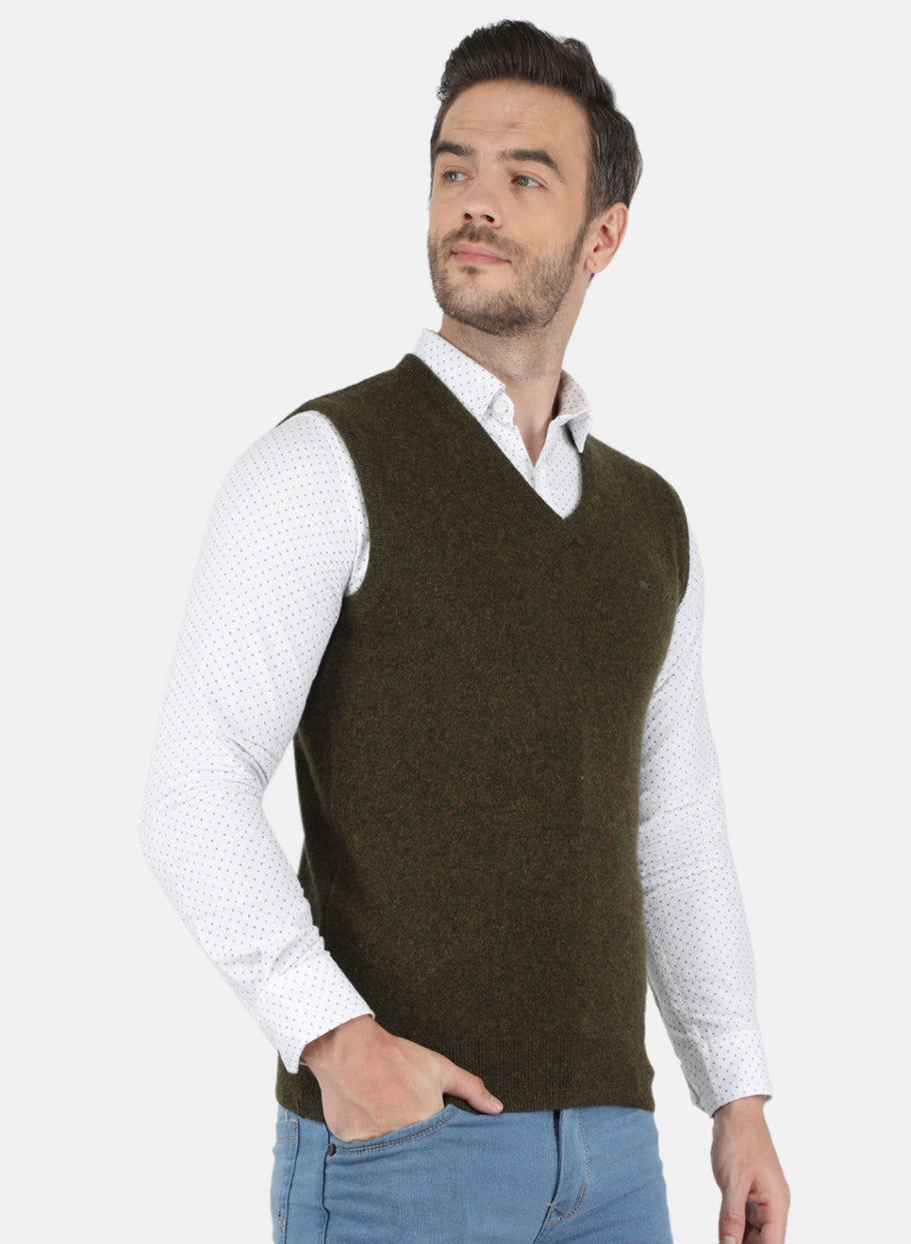 Men Olive Solid Sweater