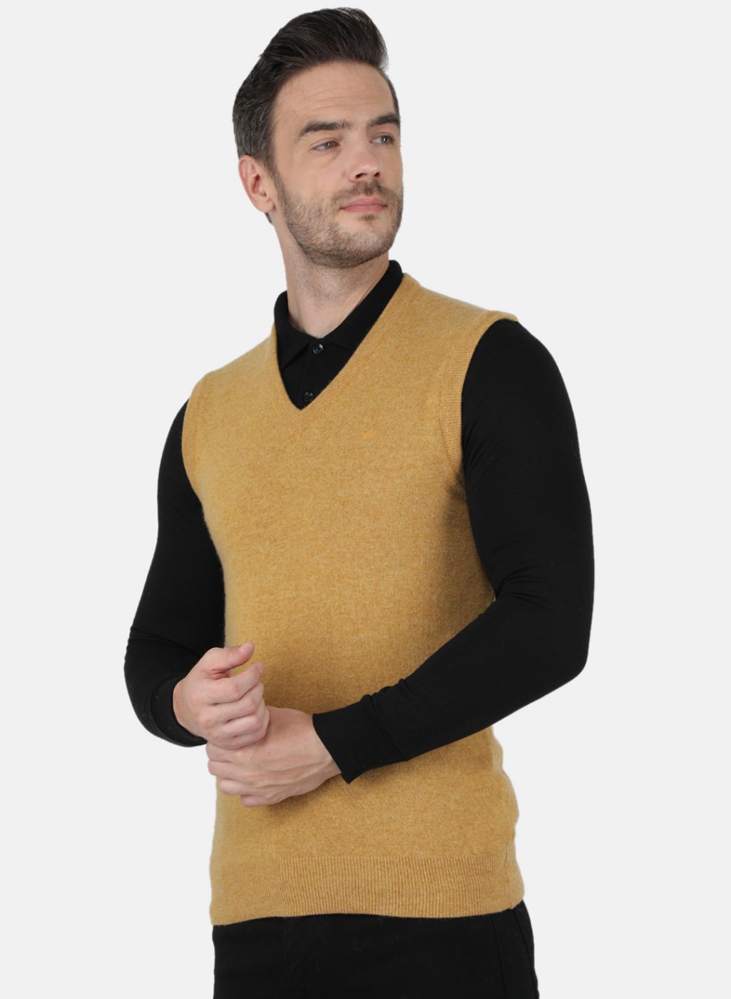 Men Mustard Solid Sweater