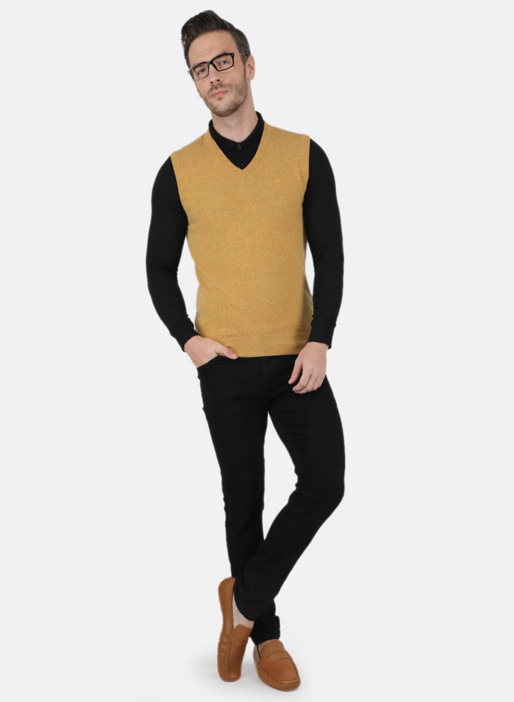 Men Mustard Solid Sweater