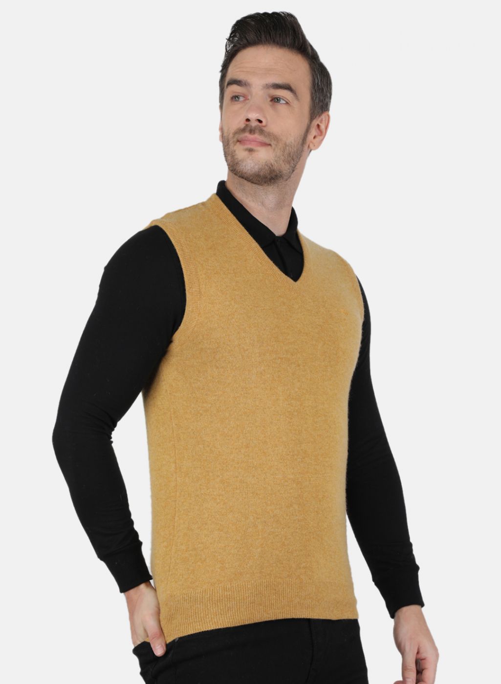 Men Mustard Solid Sweater