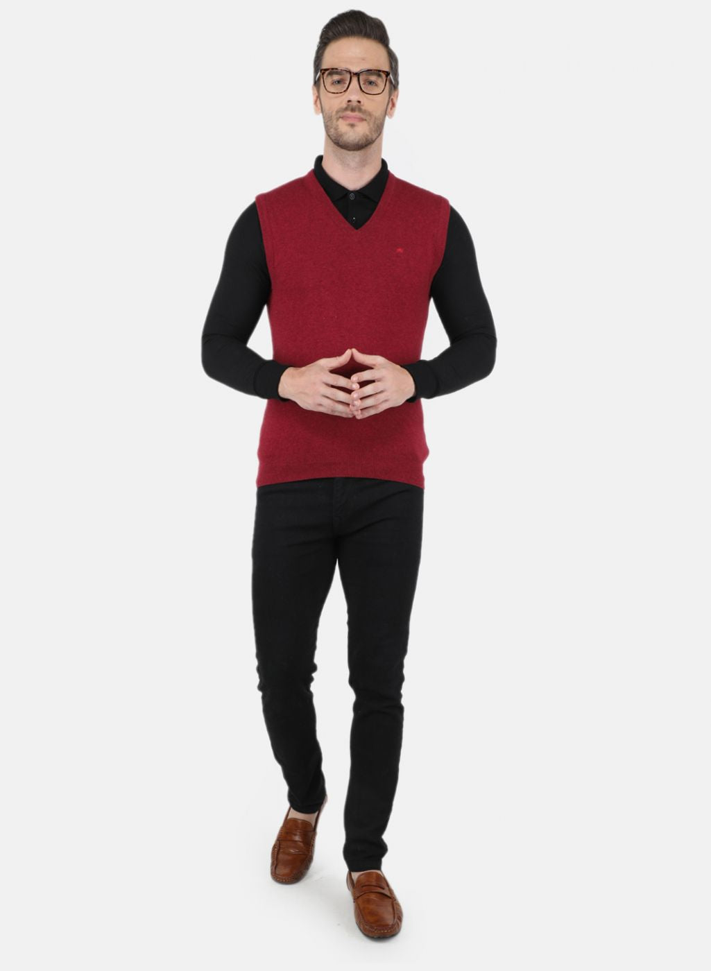 Men Red Solid Sweater