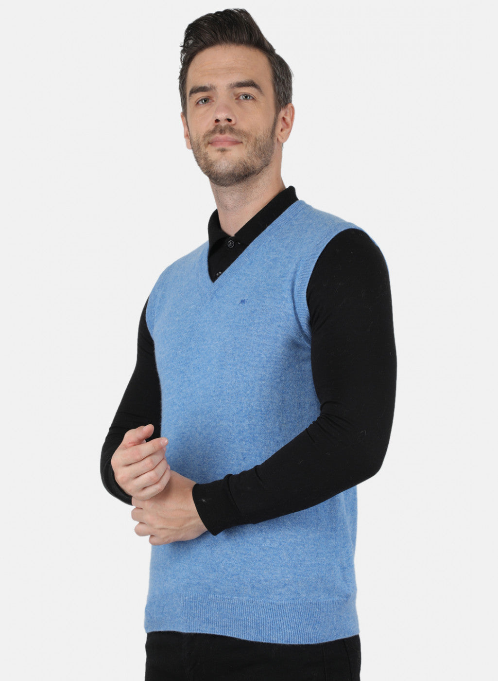 Men Blue Solid Sweater