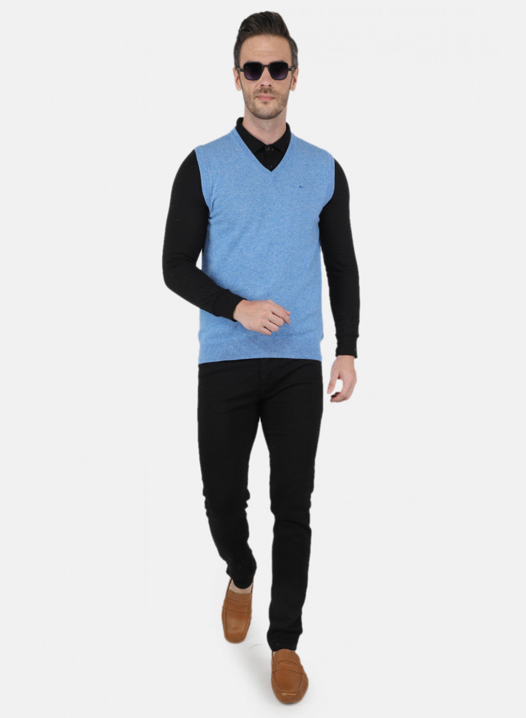 Men Blue Solid Sweater