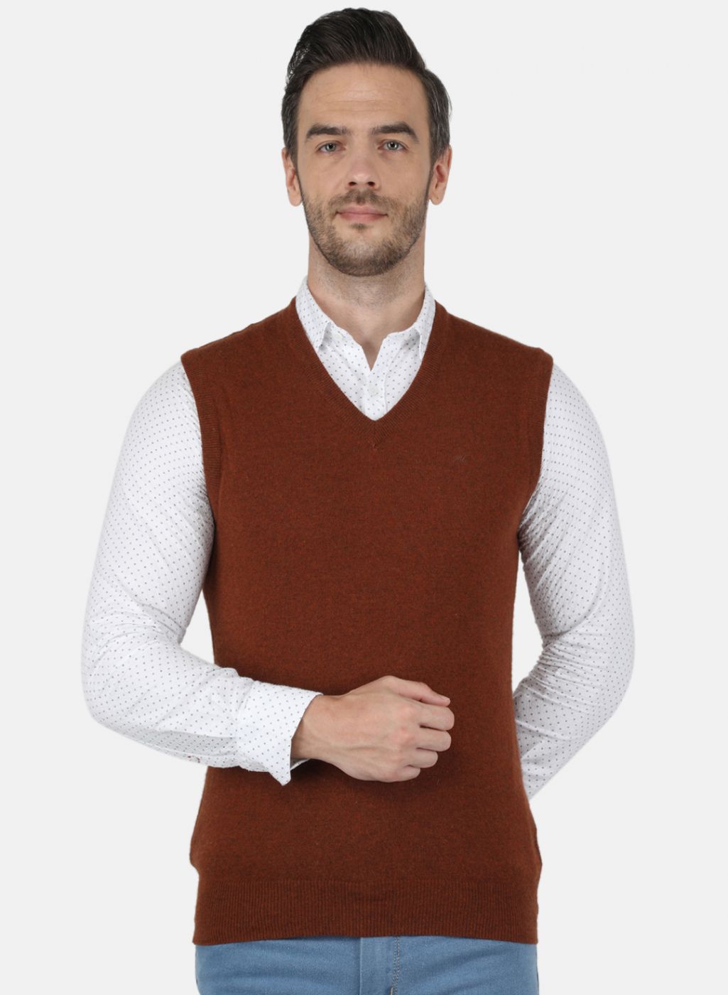 Men Brown Solid Sweater