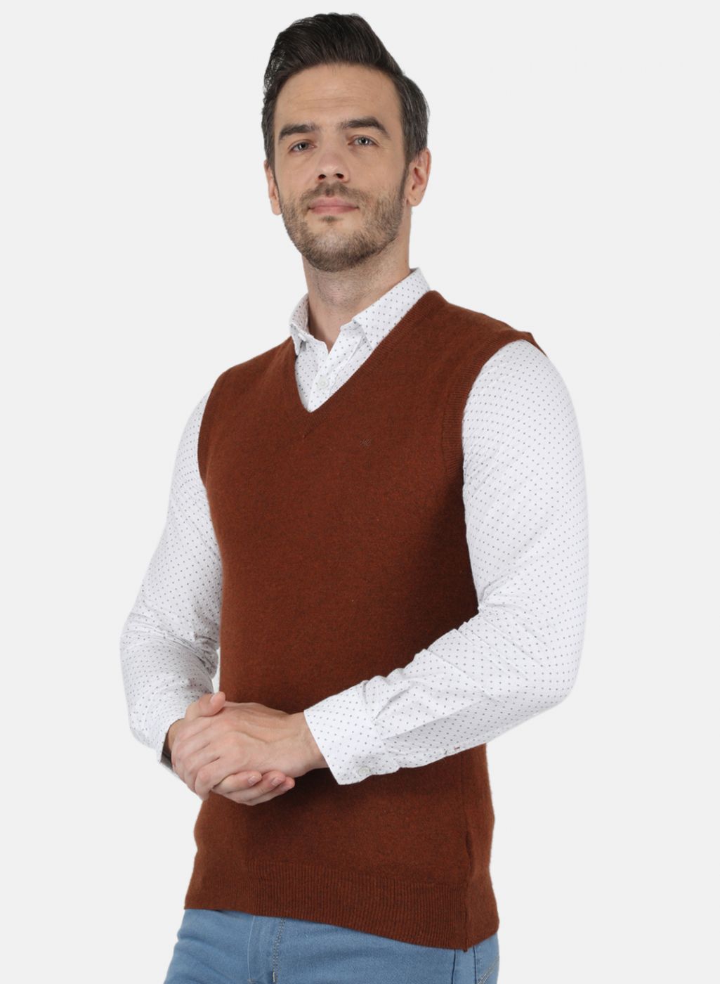 Men Brown Solid Sweater