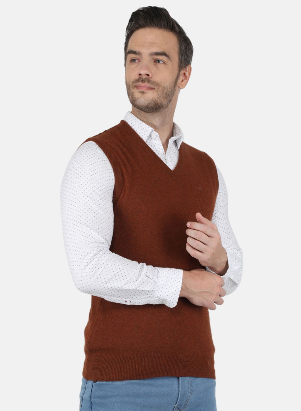 Men Brown Solid Sweater