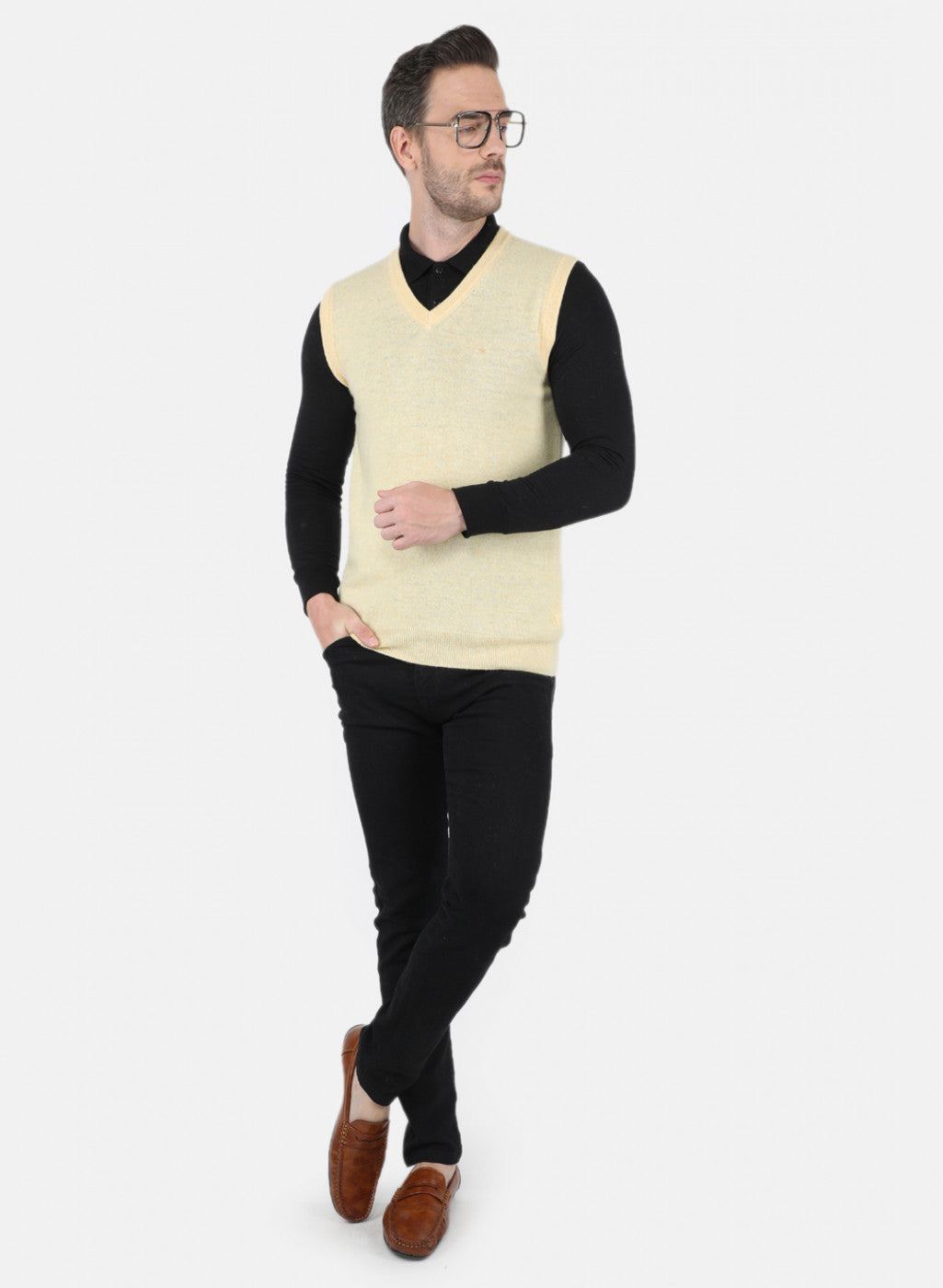 Men Light Yellow Solid Sweater