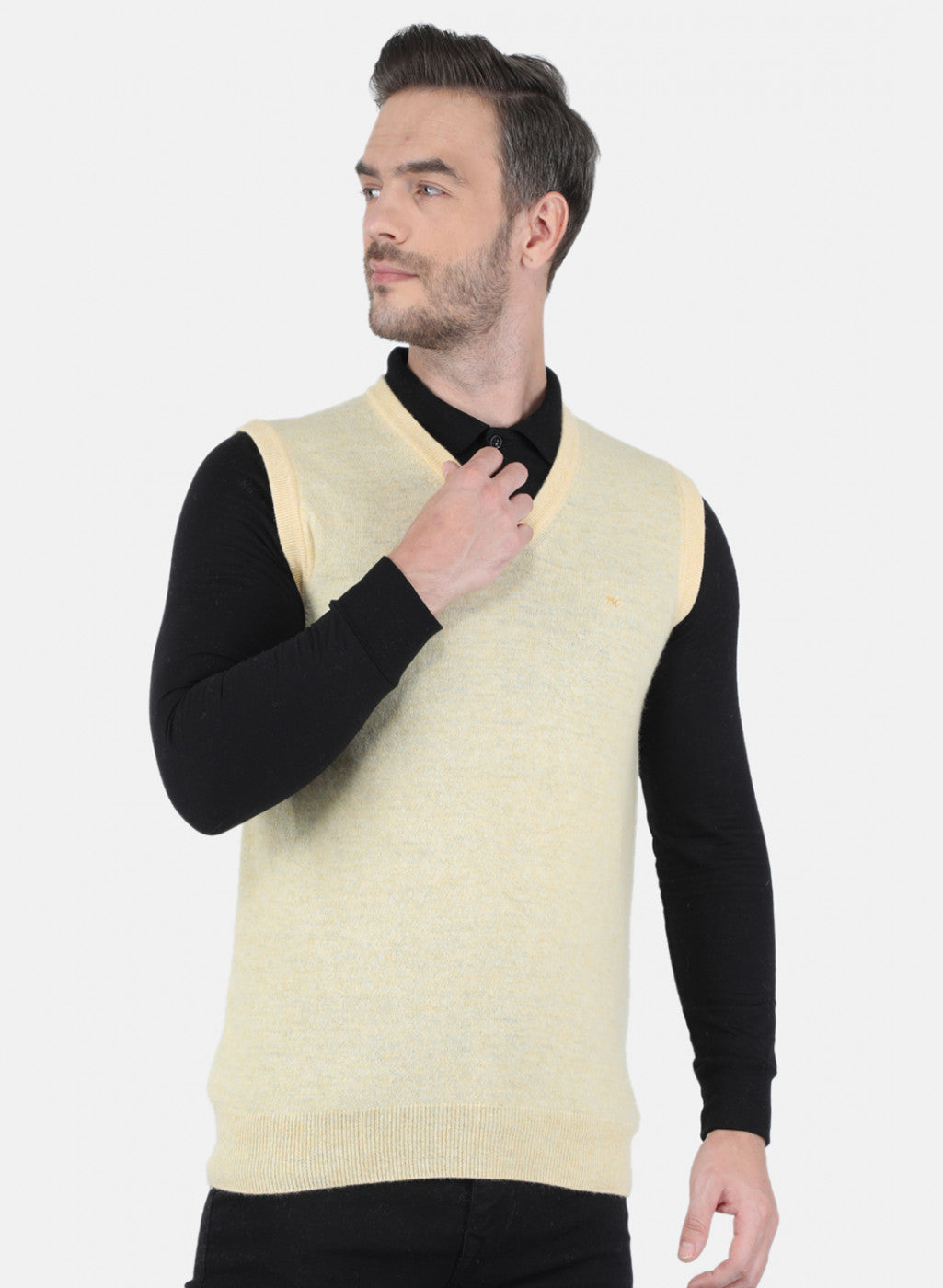 Men Light Yellow Solid Sweater