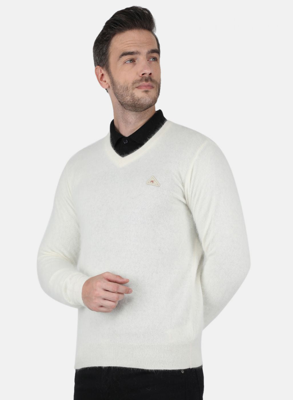 Men White Solid Pullover