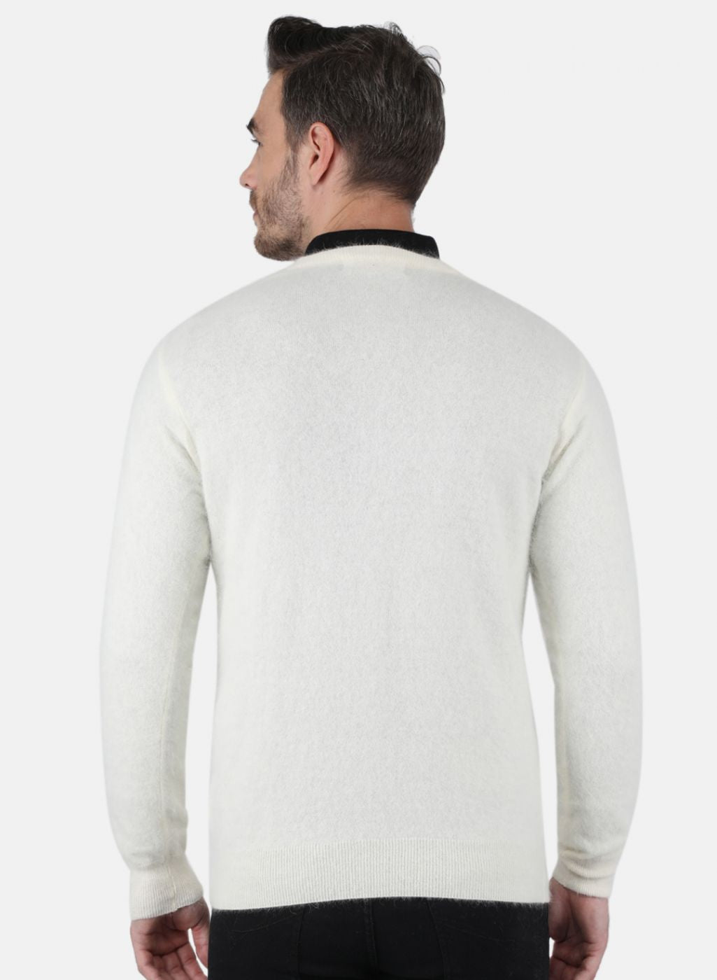 Men White Solid Pullover