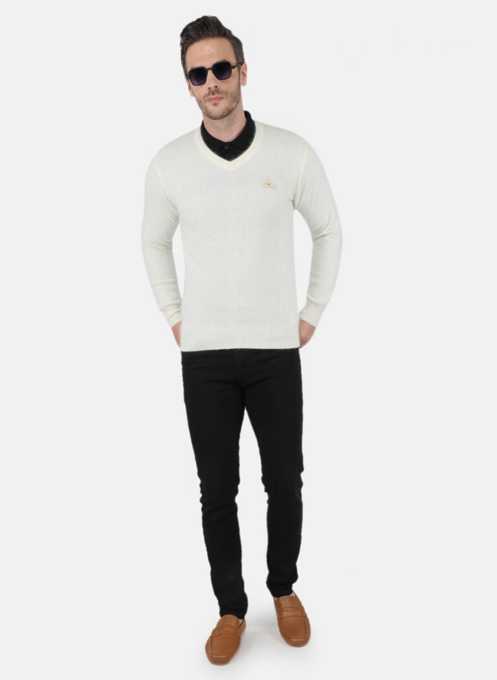 Men White Solid Pullover