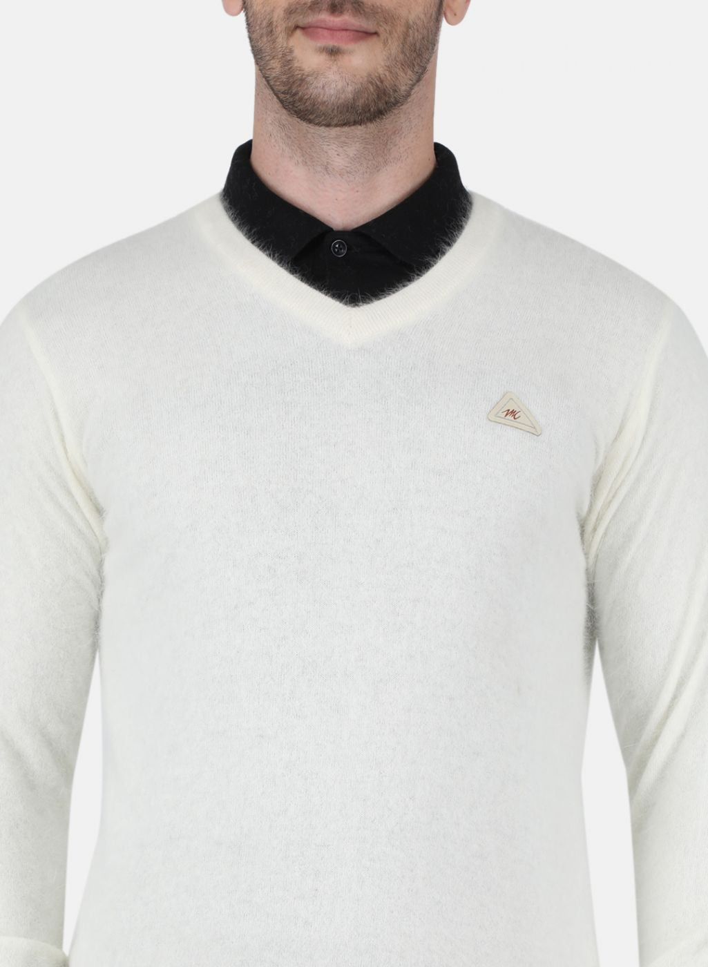 Men White Solid Pullover