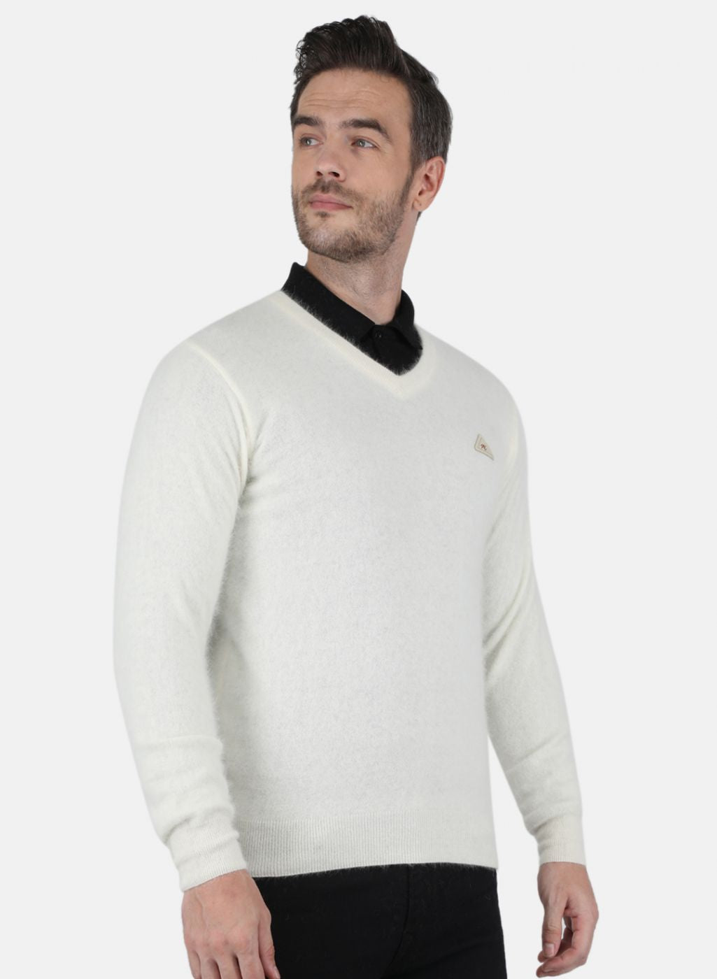 Men White Solid Pullover