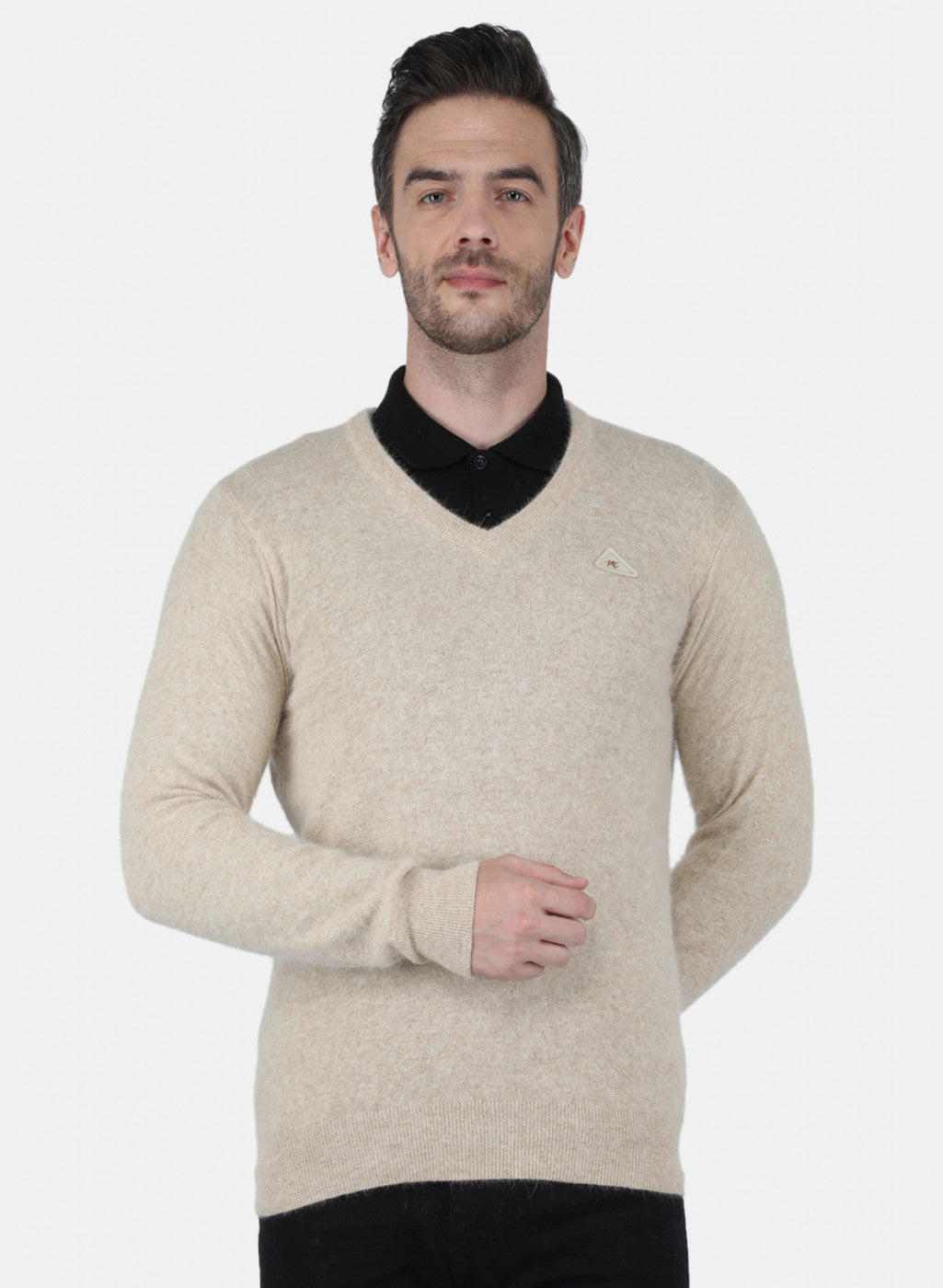 Men Beige Solid Pullover