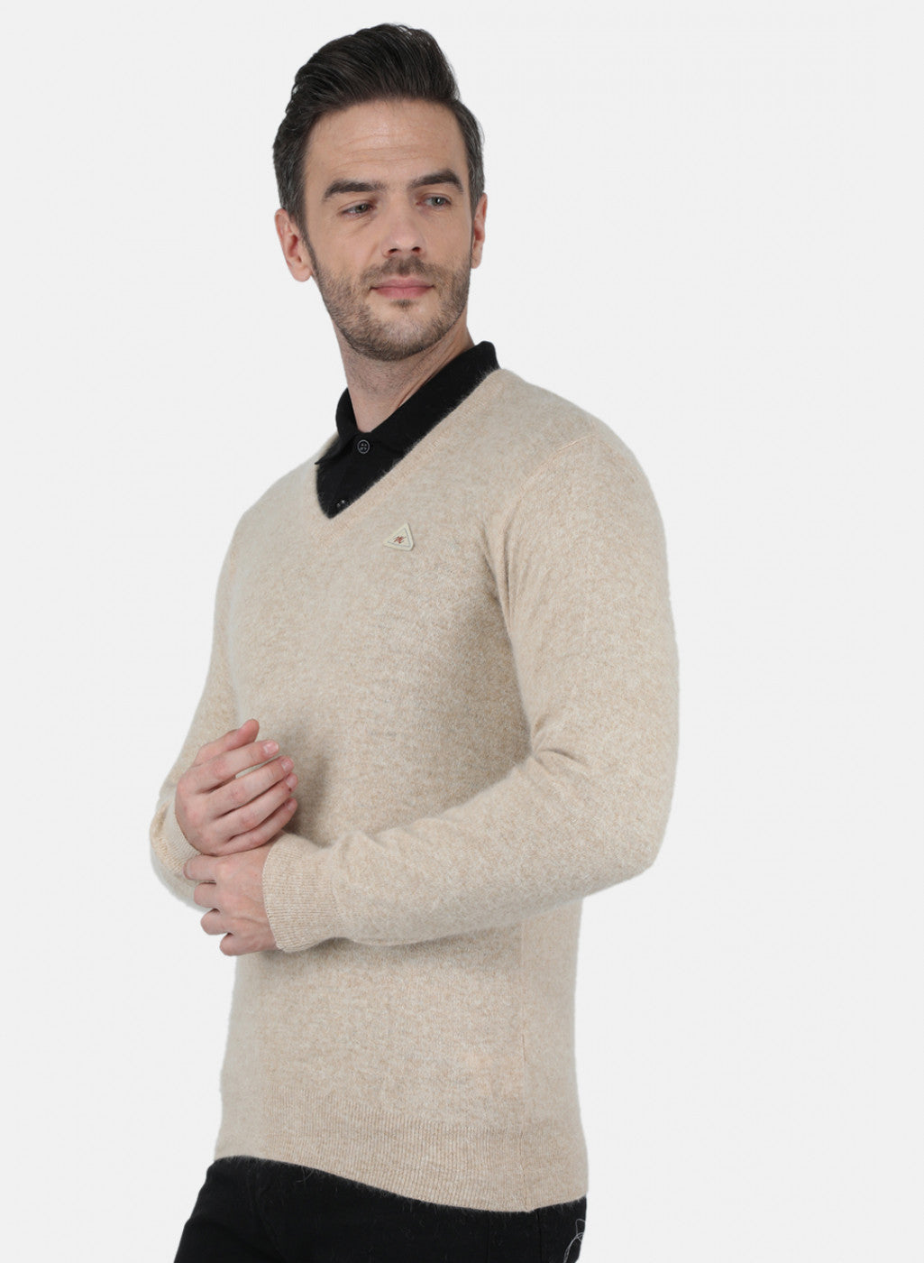 Men Beige Solid Pullover