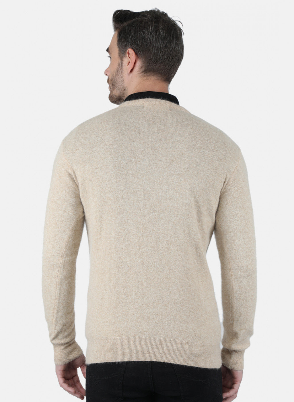 Men Beige Solid Pullover