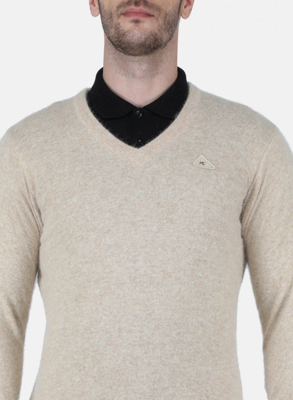 Men Beige Solid Pullover