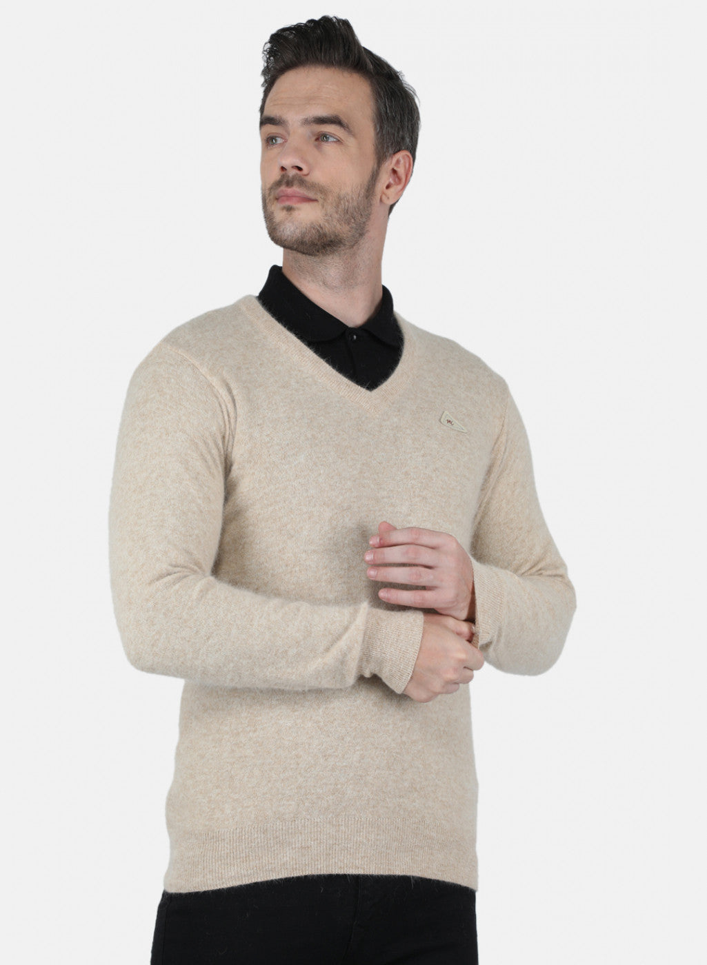 Men Beige Solid Pullover