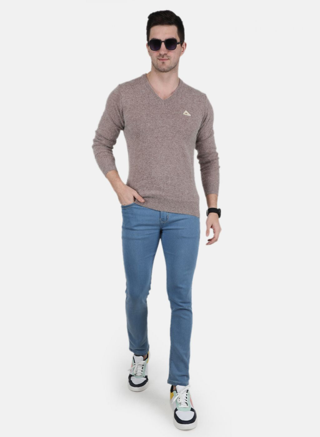 Men Beige Solid Pullover