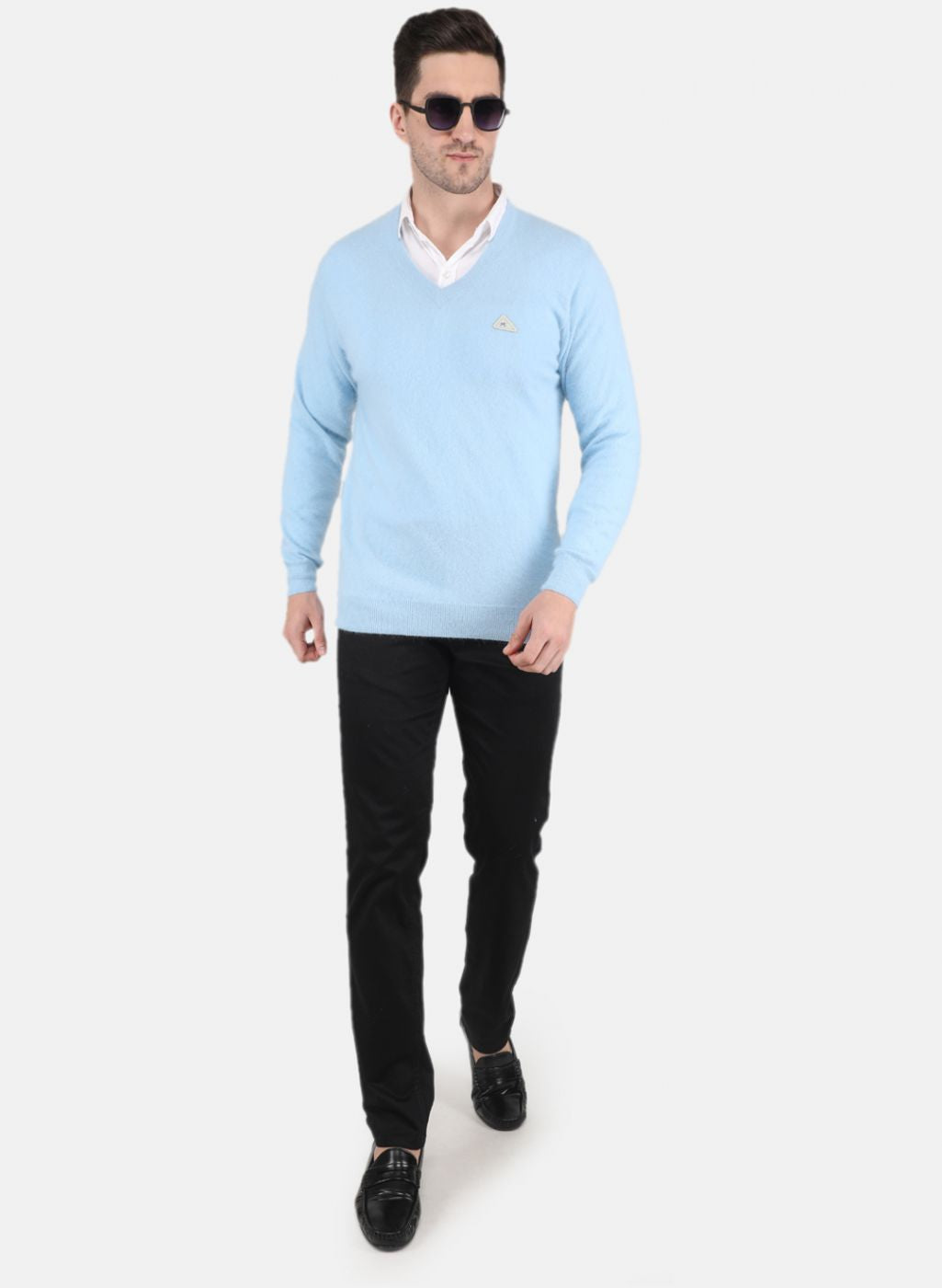 Men Blue Solid Pullover