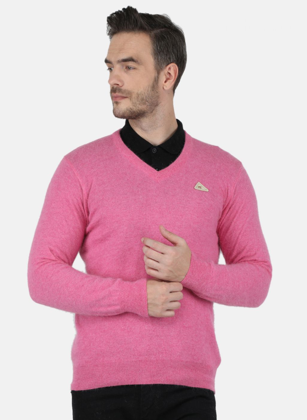 Men Pink Solid Pullover